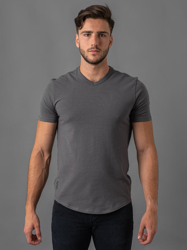 Grey Pinestripe V Neck